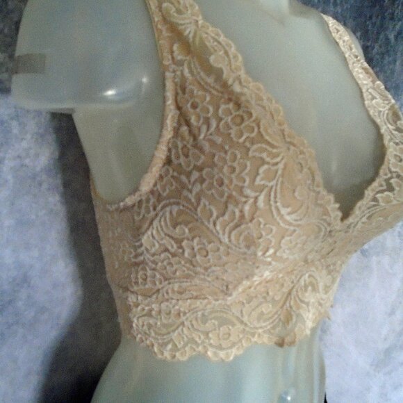 Lace Bralette Deep V Neck Wireless Bralette with Support - Buff - M - Picture 4 of 9